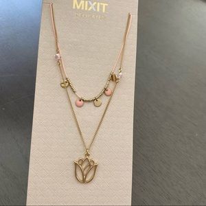 MIXIT Double Strand Lotus Flower 16” Necklace New